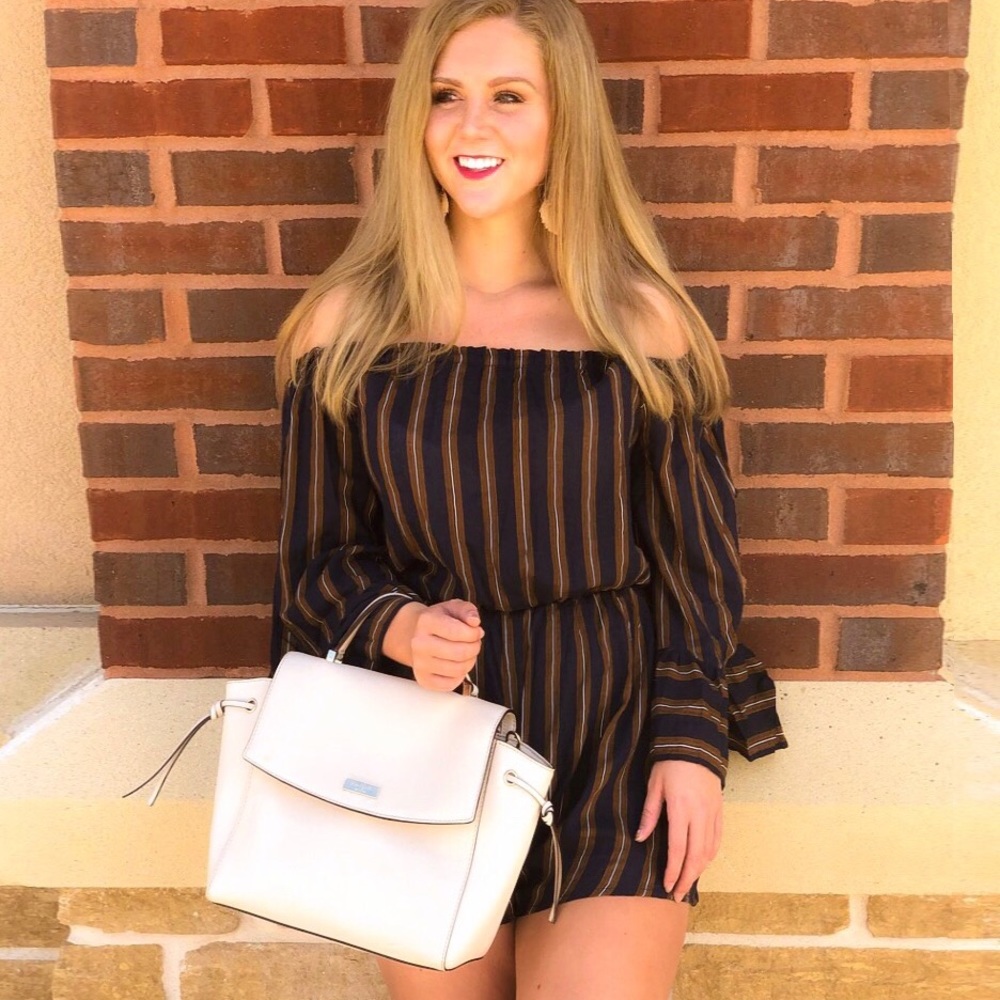 Fall Navy and Gold Striped romper